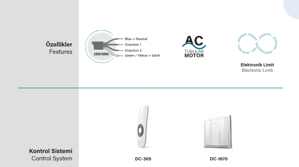 DT52 S 75,20 Yana kayar perde motoru akseusoar