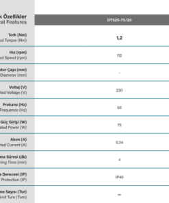 DT52S 75,20 Yana kayar perde motoru teknik özellikleri