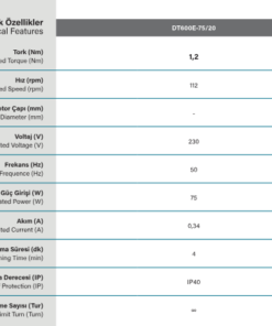 DT600 Yanar kayar perde motoru teknik özellikleri