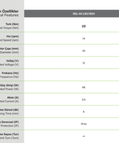 SEL60LEU-S Panjur motoru teknik özelikleri