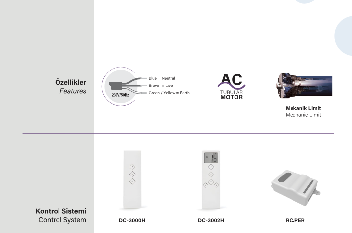 SEL70BR Pergola motoru aksesuarları