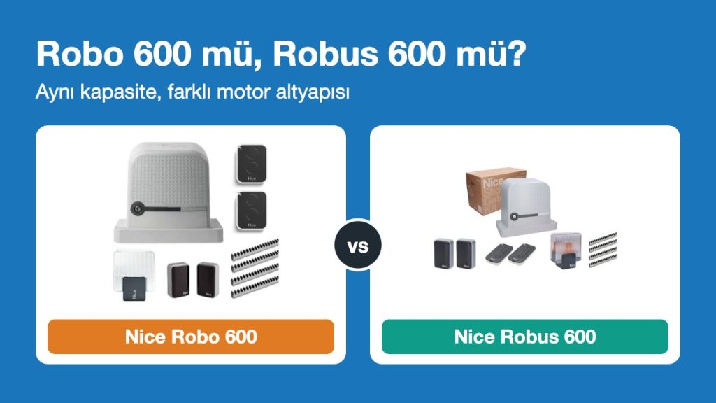 Nice Robo 600 ve Robus 600 yana kayar kapı motoru karşılaştırması